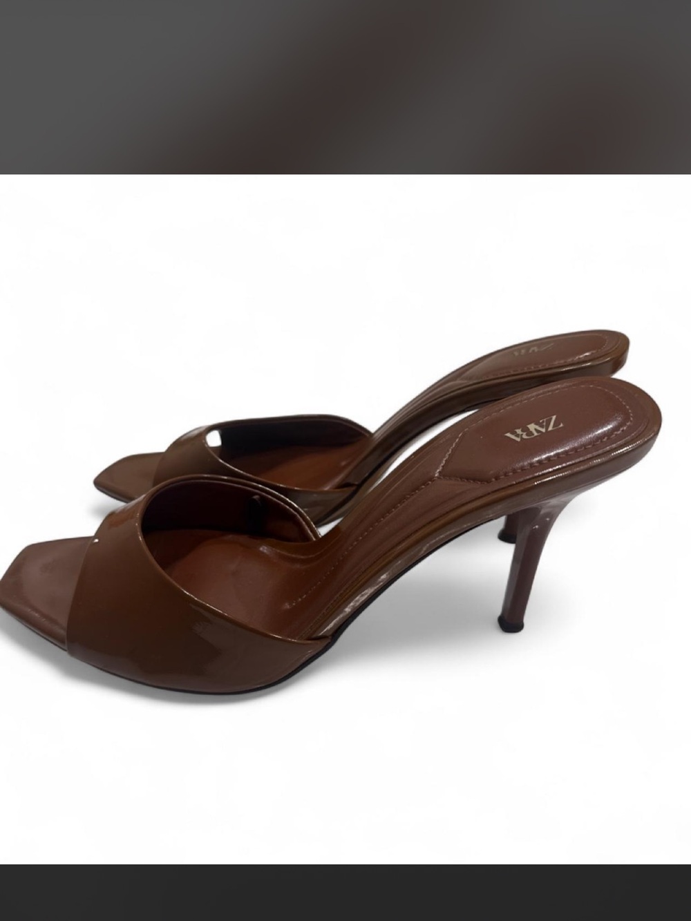 Zara Chocolate Brown Open-Toe Slide Heels - Picture 2 of 3